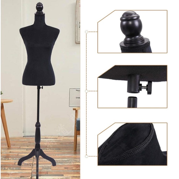 Black Female Mannequin Torso Dress Form Clothing Display w/ Black Tripod Stand - Picture 6 of 8